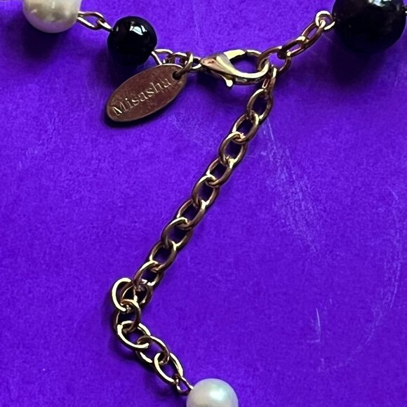 Misasha Pearl Black Bead Magnolia Long Sautoir Necklace - Picture 5 of 9